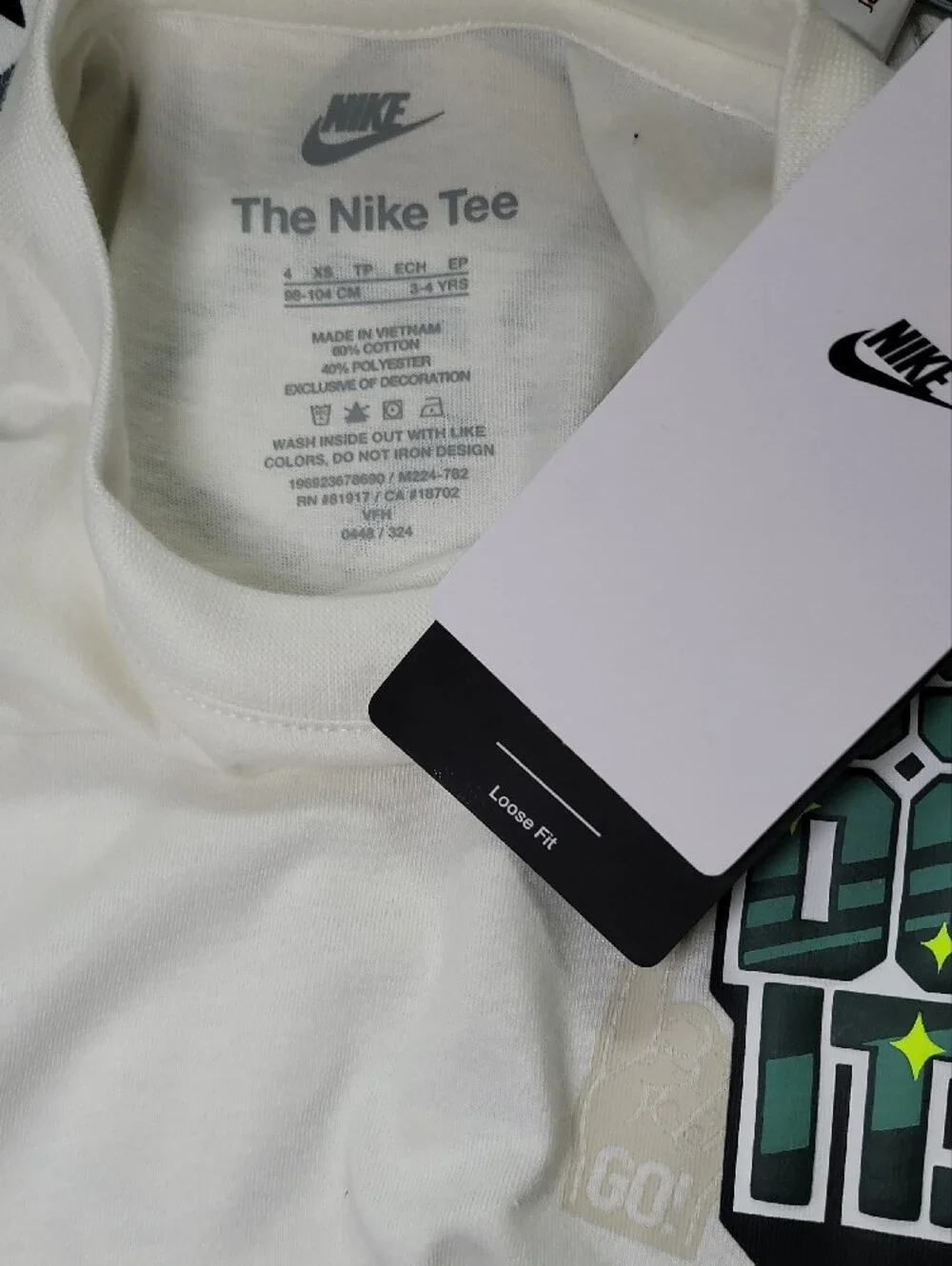 Nike White Tee with Green & Purple Graphic 'Just Do It'
